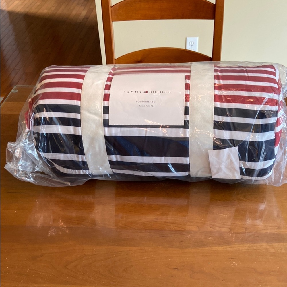 Tommy Hilfiger Red & Navy Striped Comforter Set.